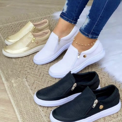 Damen Slip-On Plattformschuhe mit Reißverschluss Komfortabel