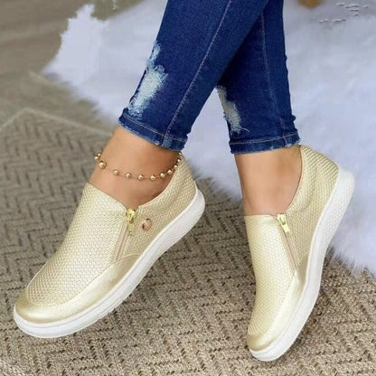 Damen Slip-On Plattformschuhe mit Reißverschluss Komfortabel