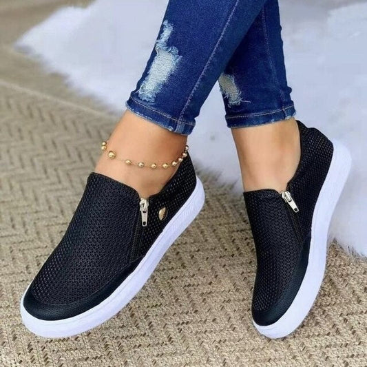 Damen Slip-On Plattformschuhe mit Reißverschluss Komfortabel Schwarz - Norvielle
