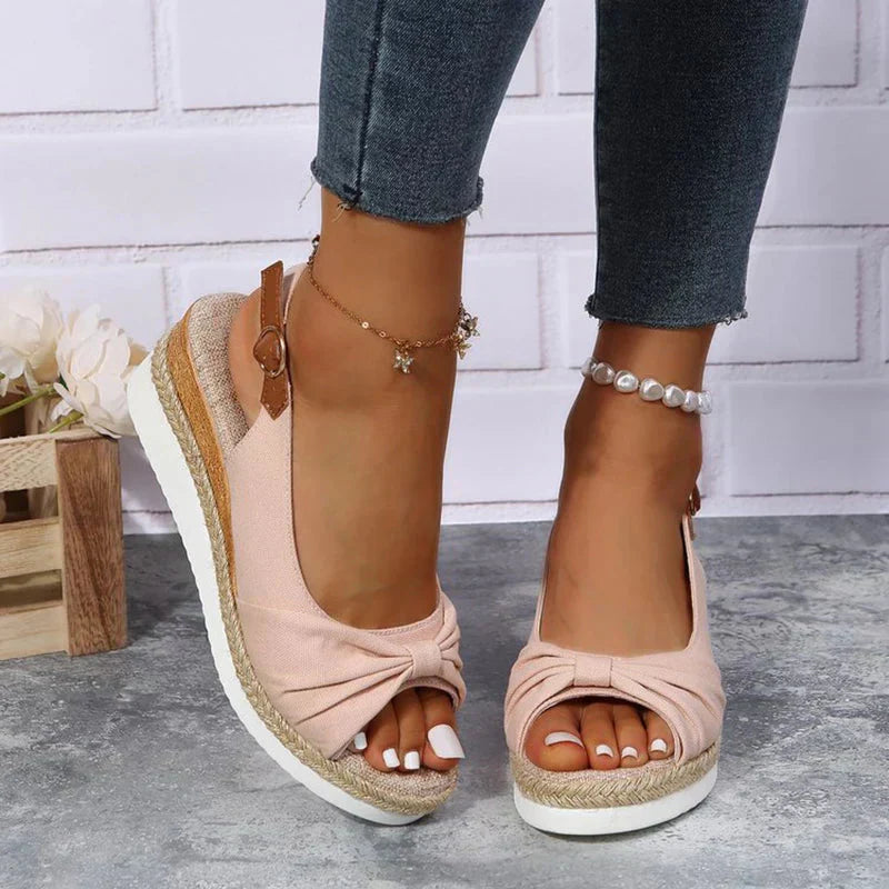 Norvielle Damen Espadrille Sandalen Schnallenverschluss Knotendetail