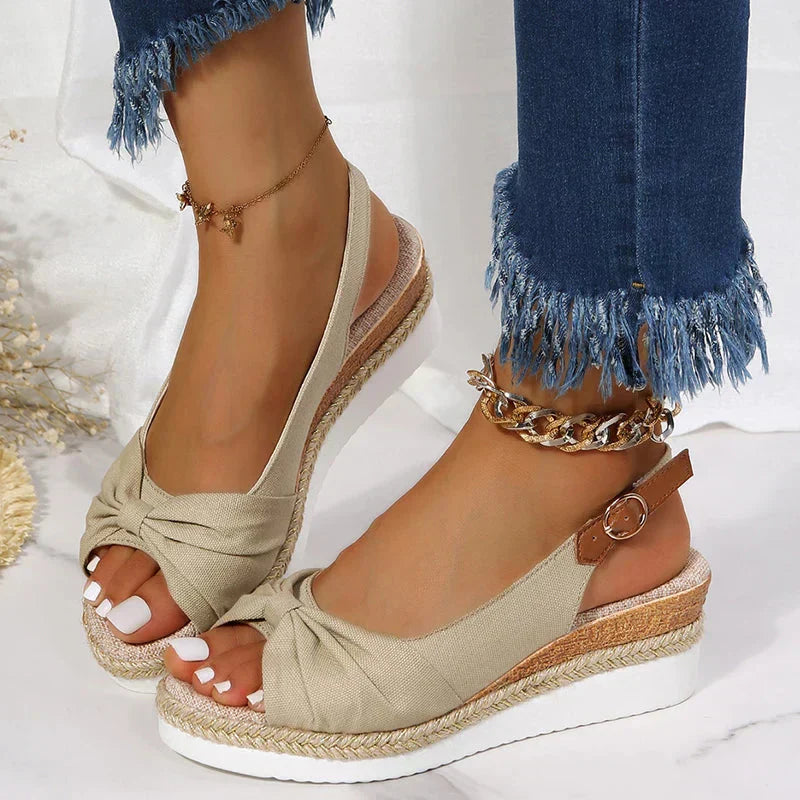 Norvielle Damen Espadrille Sandalen Schnallenverschluss Knotendetail