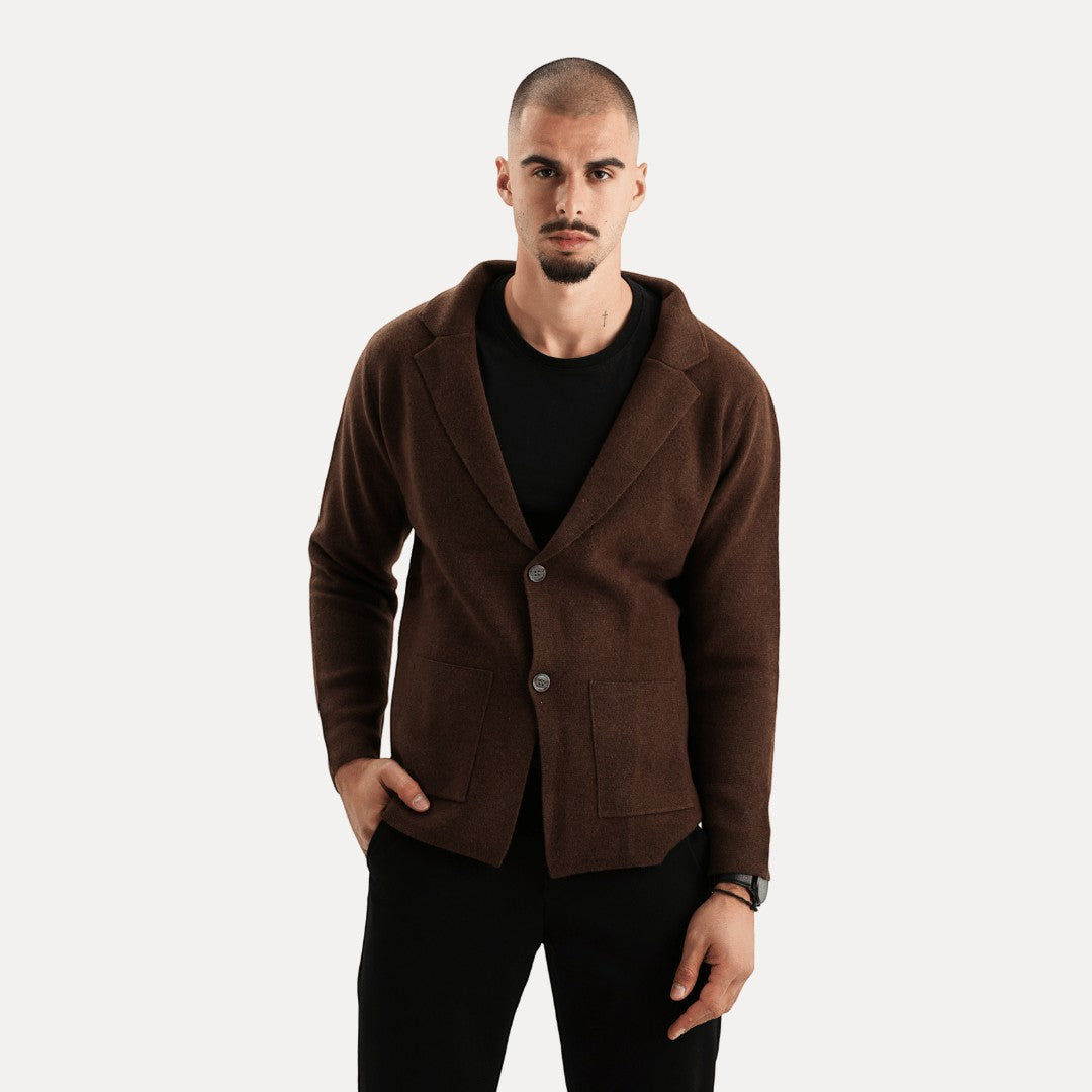 Herren Strickjacke Woll-Look mit Reverskragen und Knöpfen