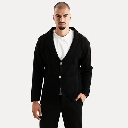 Herren Strickjacke Woll-Look mit Reverskragen und Knöpfen