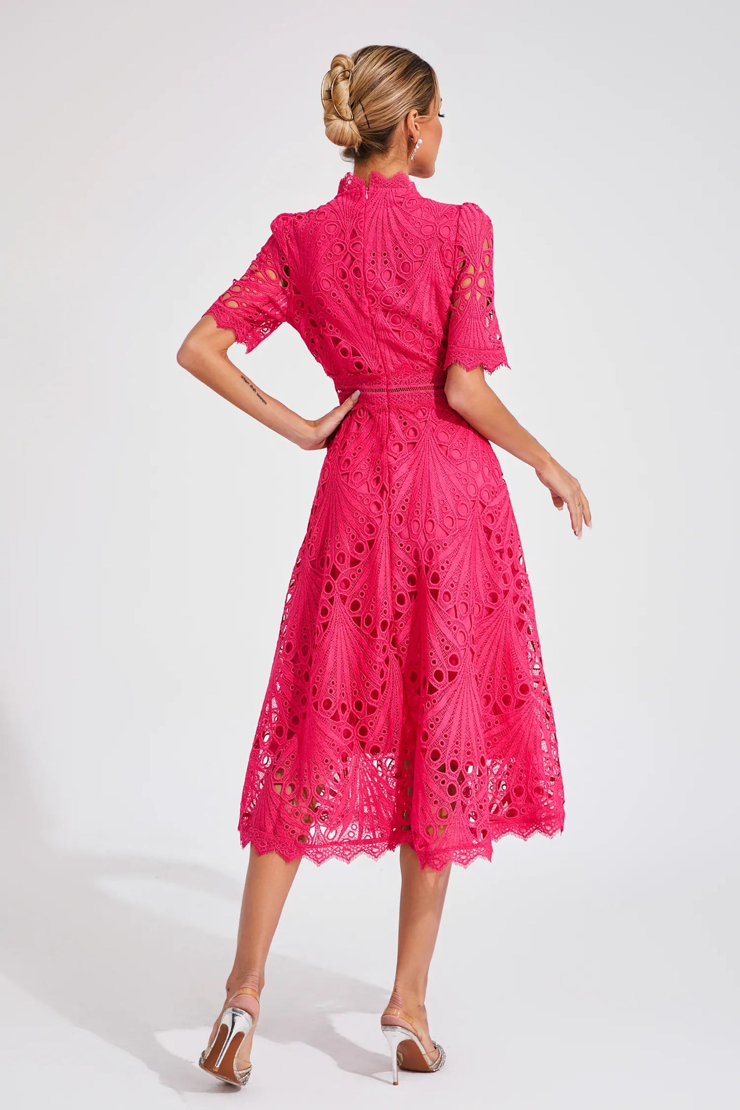 Damen Midi Kleid Spitze Schick