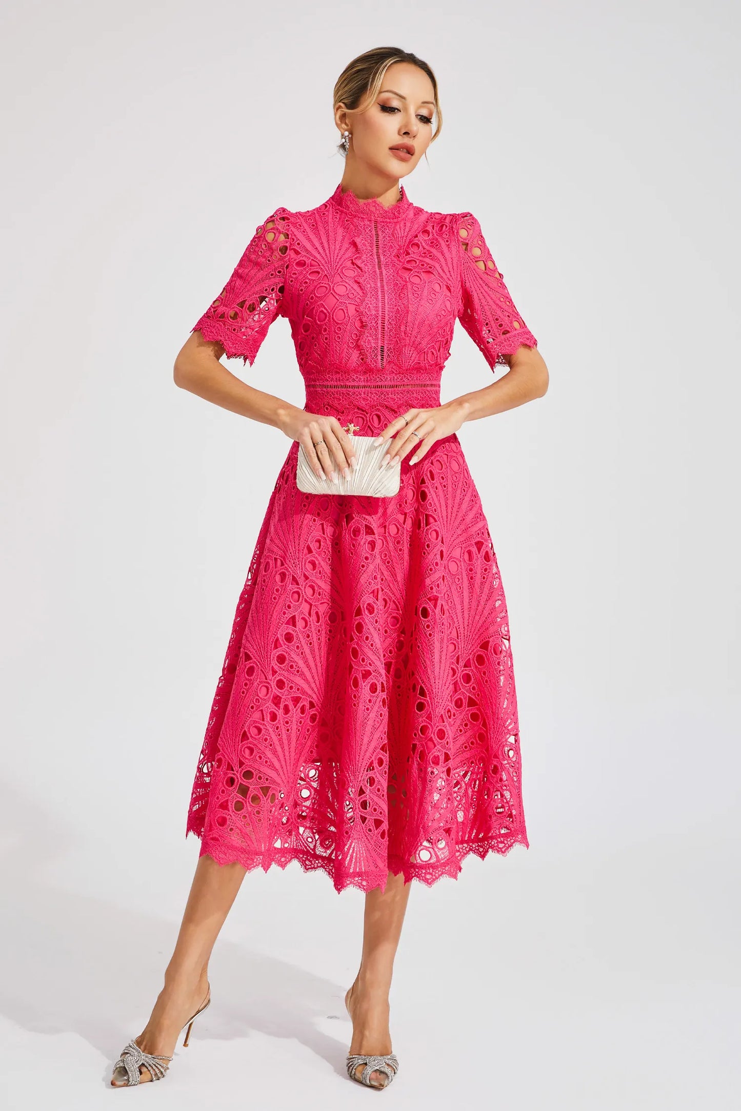 Damen Midi Kleid Spitze Schick