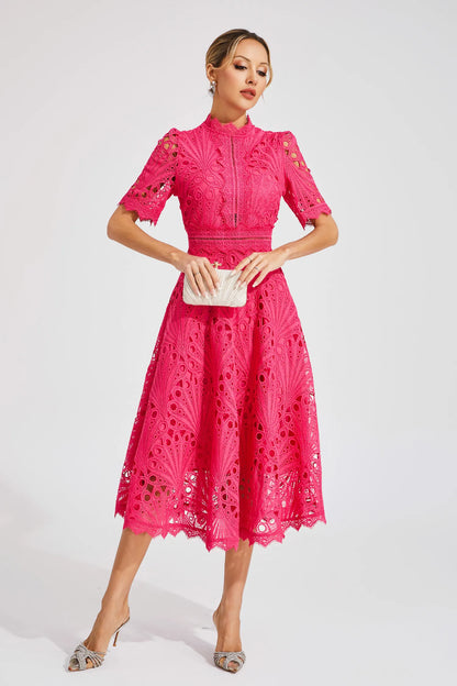 Damen Midi Kleid Spitze Schick