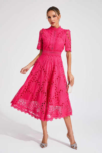 Damen Midi Kleid Spitze Schick