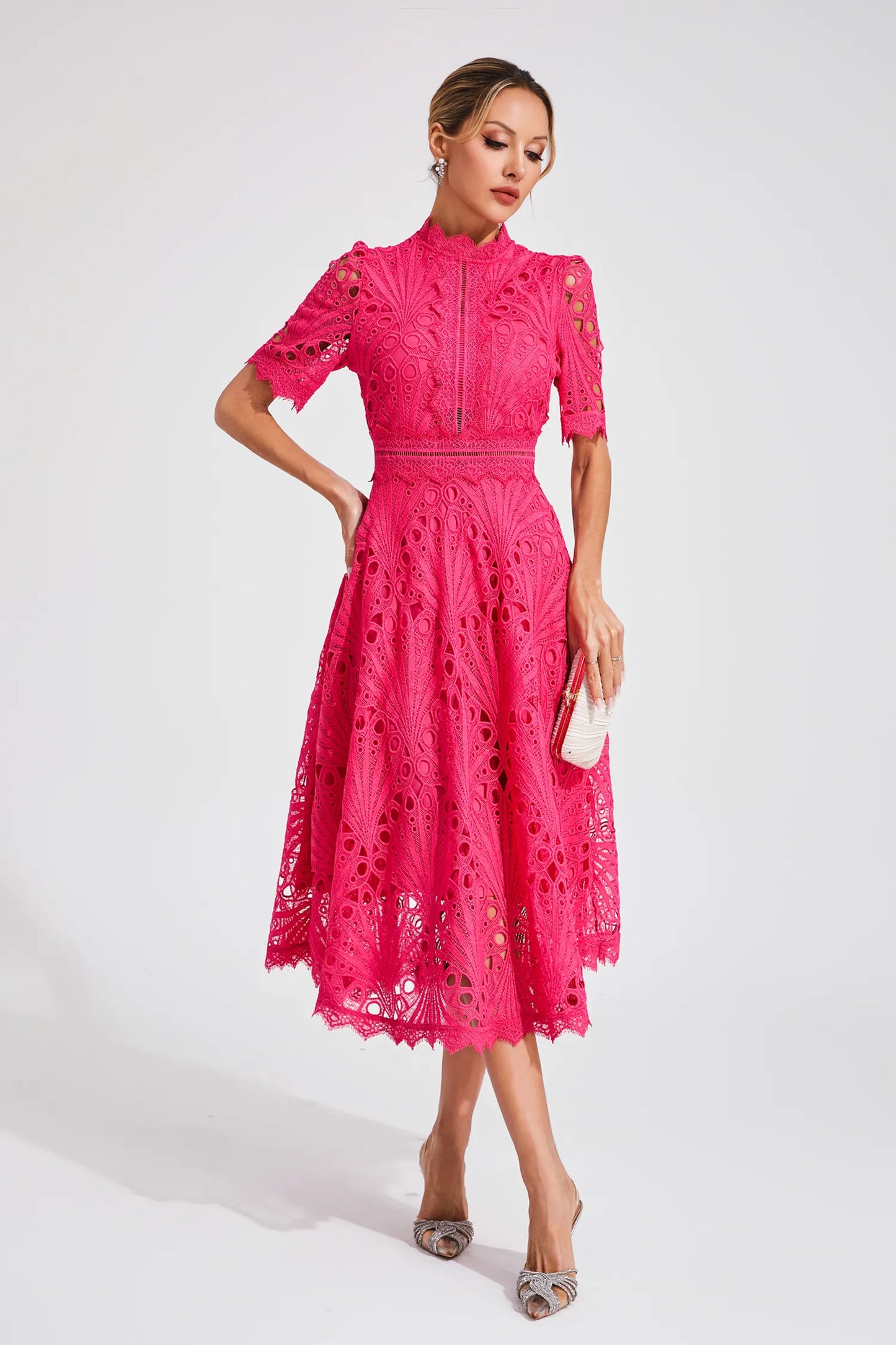 Damen Midi Kleid Spitze Schick