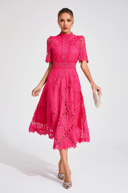 Damen Midi Kleid Spitze Schick