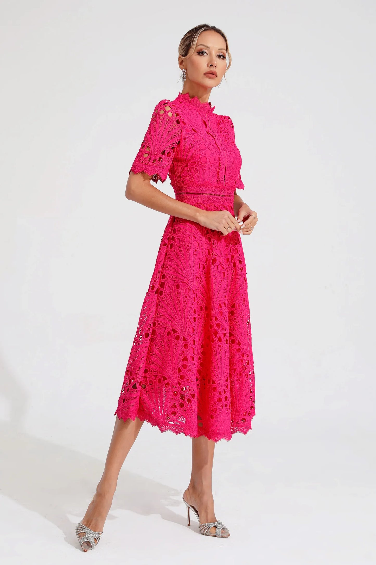 Damen Midi Kleid Spitze Schick