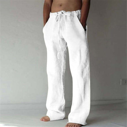 Freizeithosen | Kordelzug | Lockere Passform | Leinenhosen | Herrenhosen-Weiß-S-Chaps Herrenmode