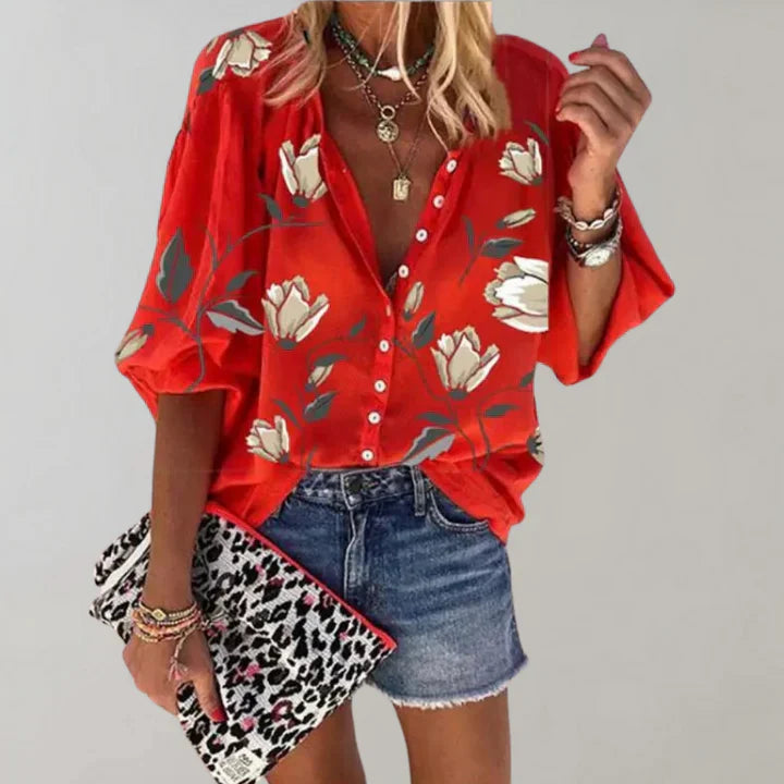Damen Bluse Blumenmuster Trendy Leicht