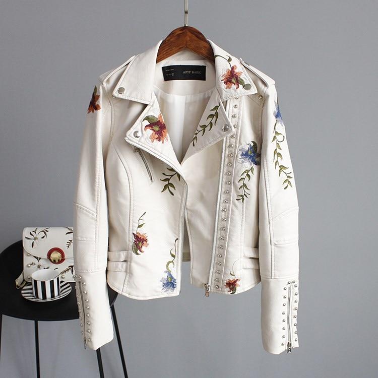 Lederjacke Damen Stickerei