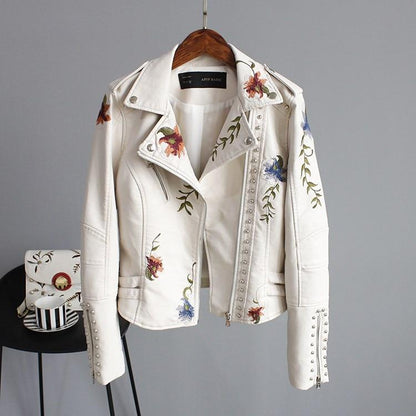 Lederjacke Damen Stickerei