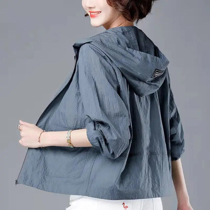 Damen Lässige Kurzjacke Mit Kapuze Reißverschluss