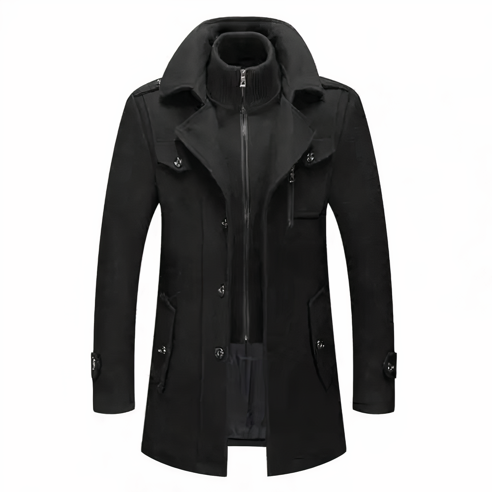 Herren Wintermantel Lang Slim Fit Stehkragen Schwarz - Norvielle