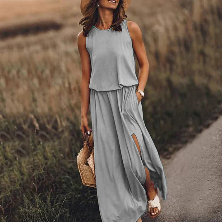 Weißes Damen Maxikleid aus Leinen Entspanntes Design