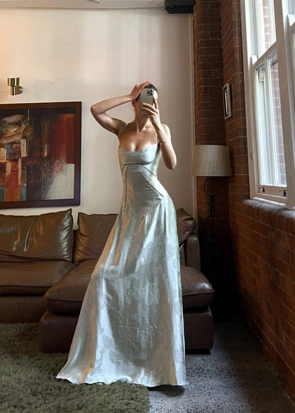Elegantes Damen Maxikleid mit Spaghettiträgern Blumenmuster
