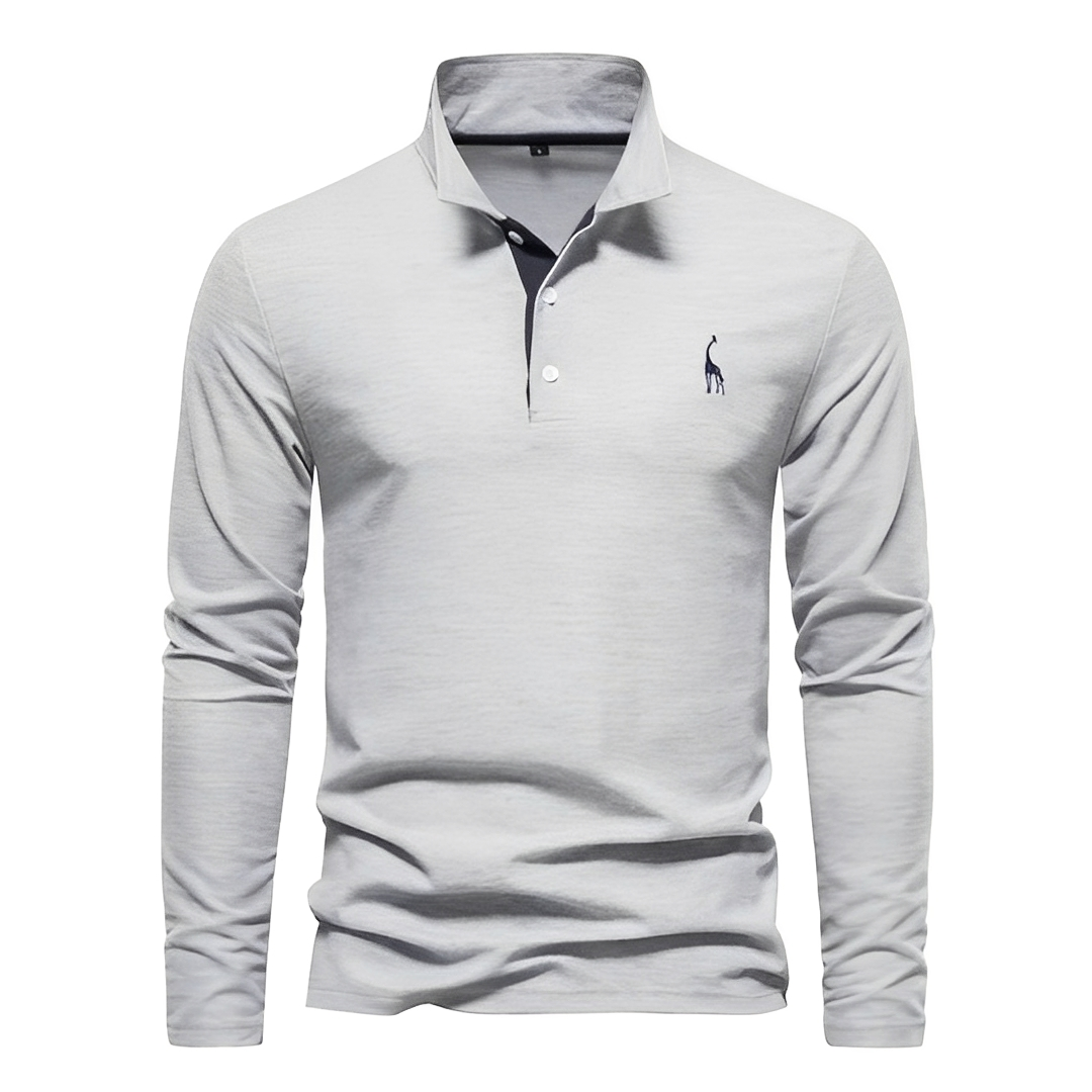 Herren Langarm-Polo-Shirt aus Baumwolle Weiß