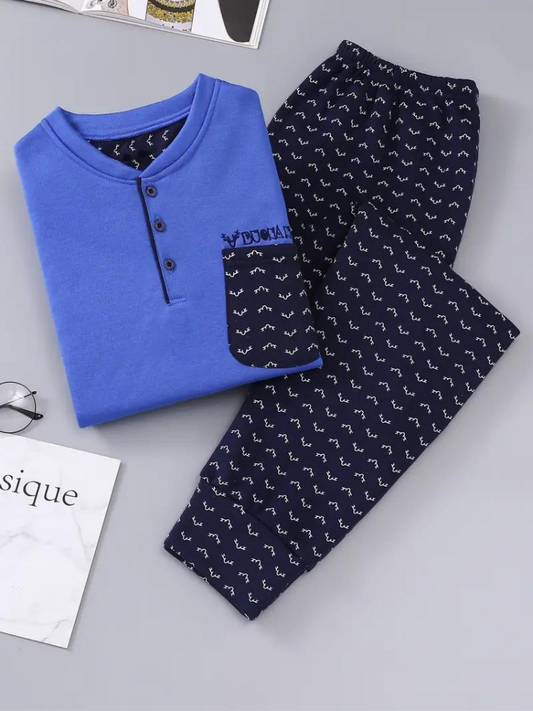 Herren Schlafanzug Set Langarm Baumwolle Bequem Grau - Norvielle