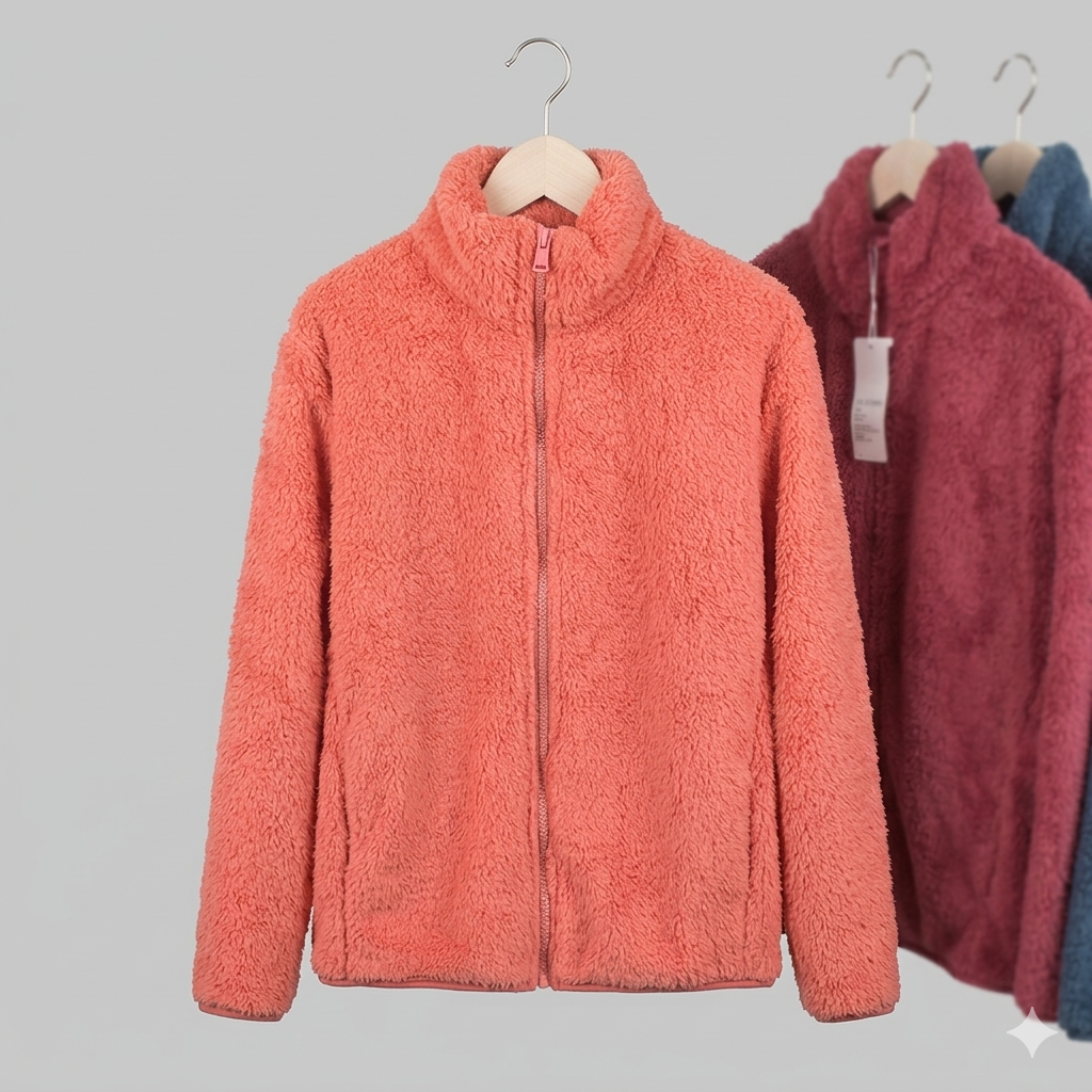 Damen Fleecejacke Flauschig Hochkragen Seitentaschen Norvielle