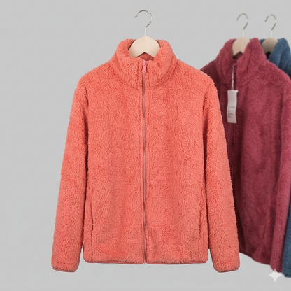 Damen Fleecejacke Flauschig Hochkragen Seitentaschen Norvielle