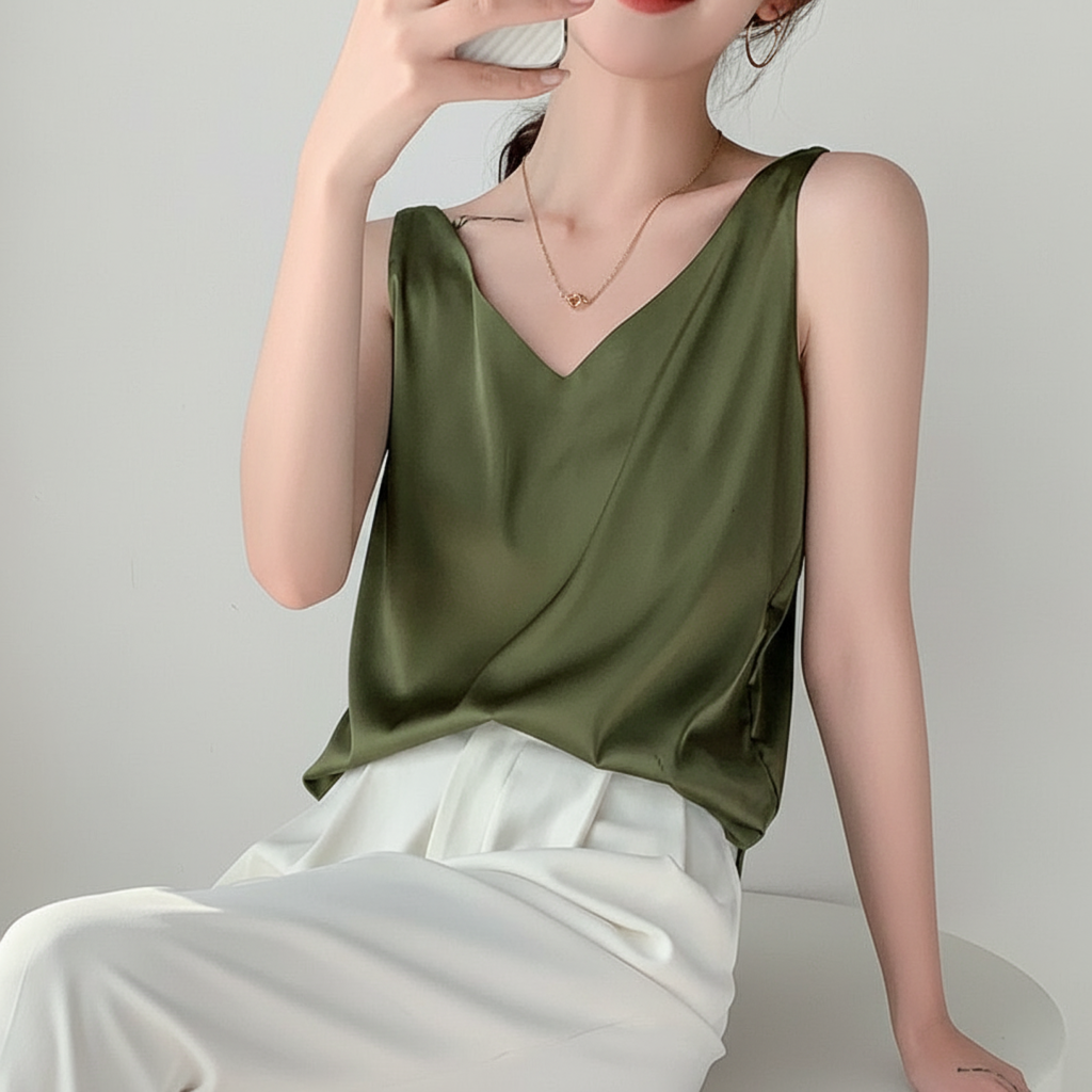 Damen Ärmelloses Tanktop V-Ausschnitt Glänzend