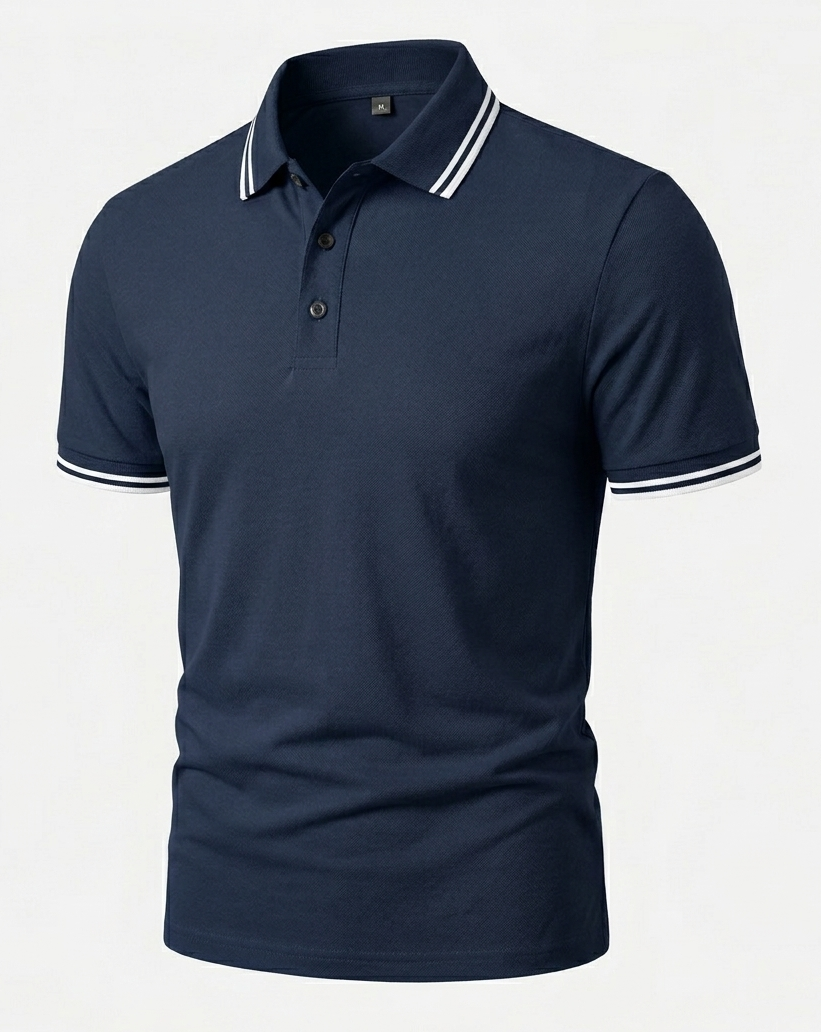 Herren Slimfit Poloshirt Kurzarm Kontrastkragen