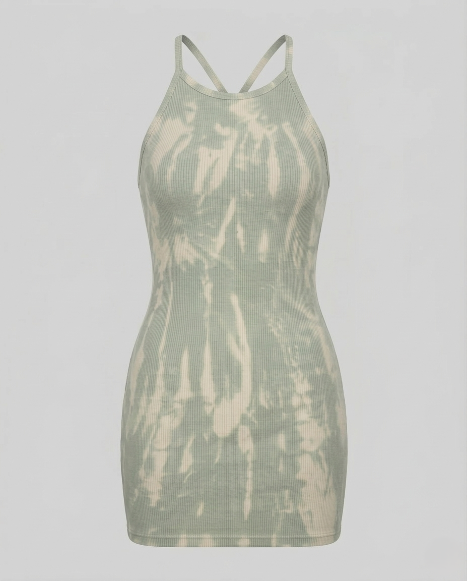 Damen Minikleid Rippstrick Spaghettiträger