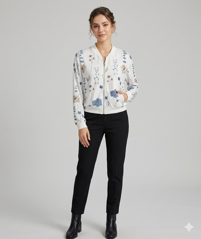 Damen Bomberjacke Florales Design Elastisch Norvielle