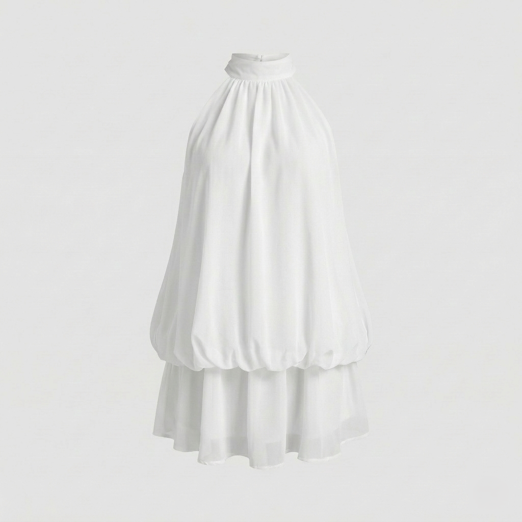 Damen Ärmelloses Volant-Kleid Lagenoptik