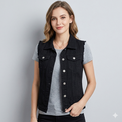 Damen Jeansweste Lässig Mit Taschen