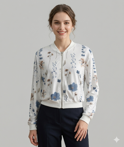 Damen Bomberjacke Florales Design Elastisch Norvielle
