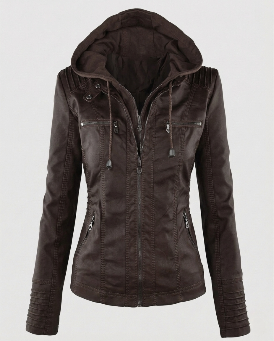 Damen Kunstlederjacke Kapuze