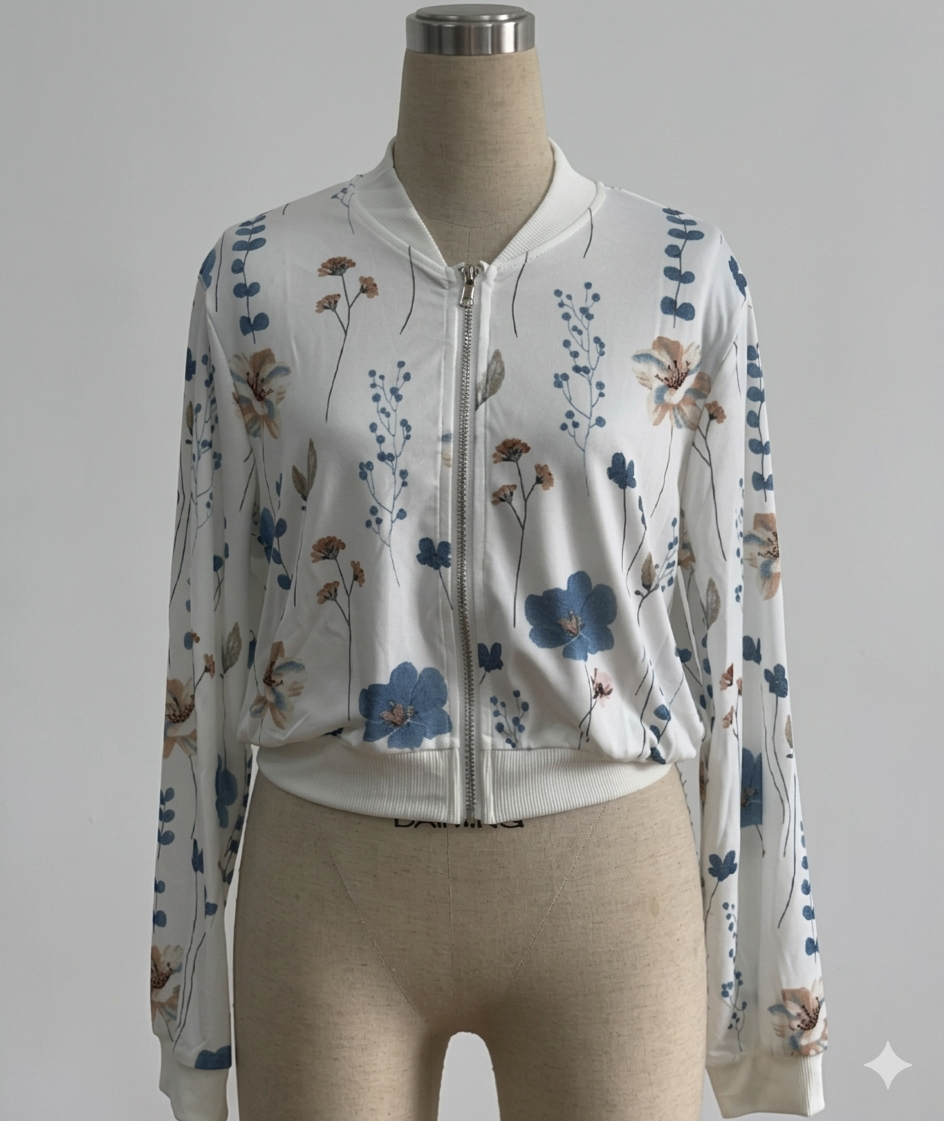 Damen Bomberjacke Florales Design Elastisch Norvielle