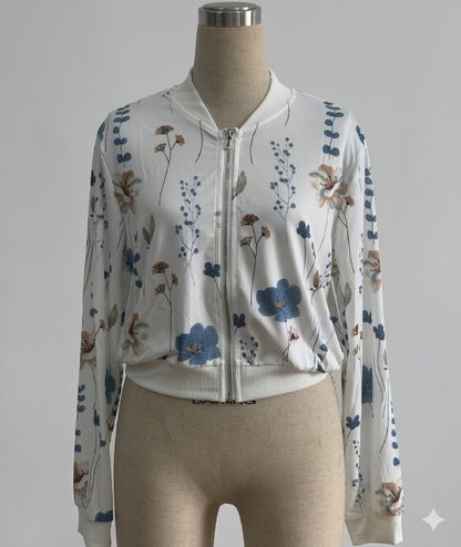 Damen Bomberjacke Florales Design Elastisch Norvielle