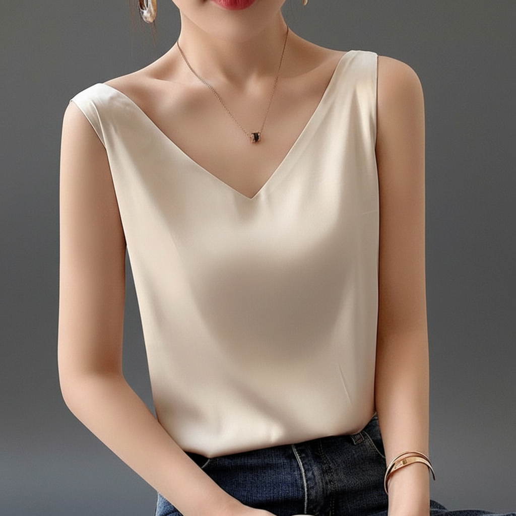 Damen Ärmelloses Tanktop V-Ausschnitt Glänzend - Norvielle