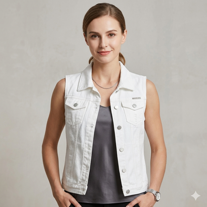 Damen Jeansweste Lässig Mit Taschen