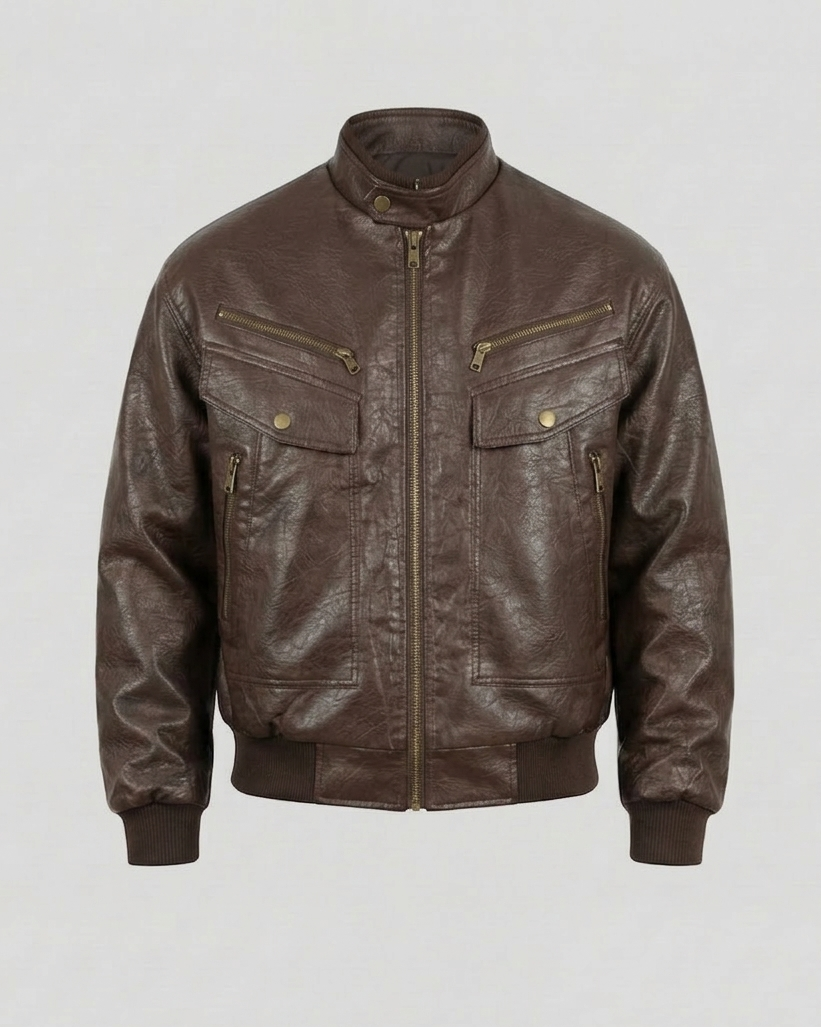 Herren Lederjacke Biker Blouson Stehkragen