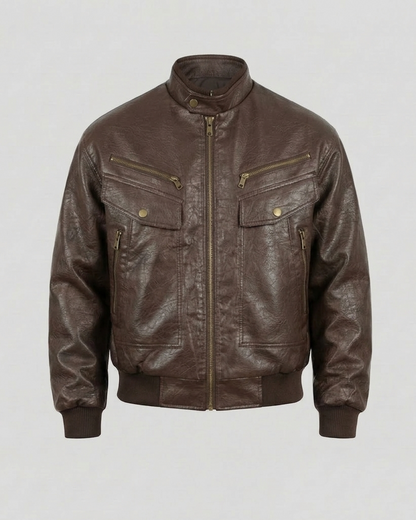 Herren Lederjacke Biker Blouson Stehkragen