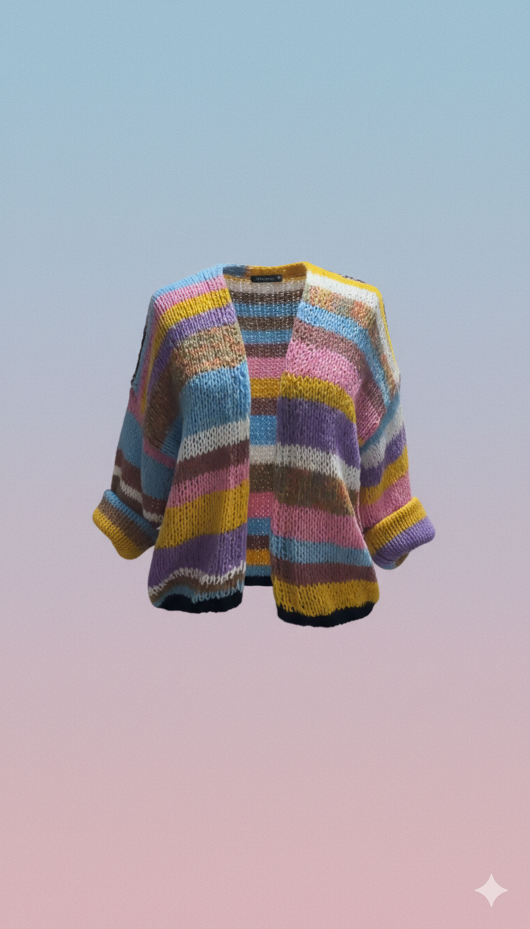 Norvielle Damen Strickpullover Gestreift Offene Vorderseite Mehrfarbig
