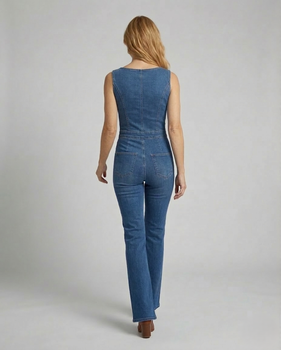 Damen Jeans-Overall Figurbetont e Schlaghose