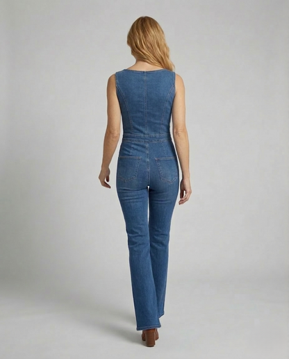 Damen Jeans-Overall Figurbetont e Schlaghose