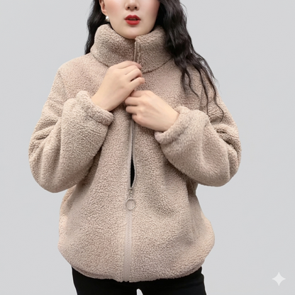Damen Fleecejacke Flauschig Hochkragen Seitentaschen Norvielle