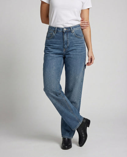 Damen Diamond Jeans Glitzer Effekt