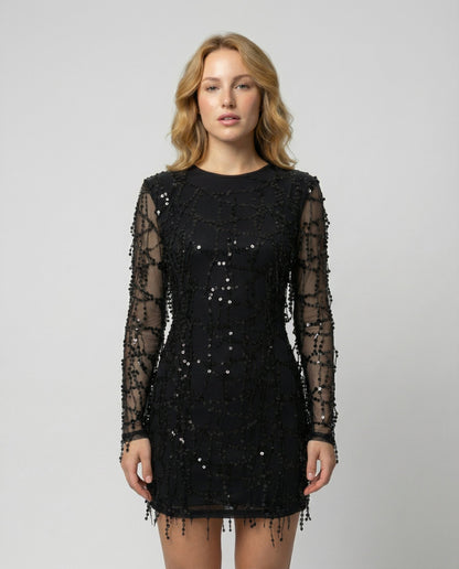 Elegantes Damen Abendkleid mit Fransen und Pailletten - Norvielle