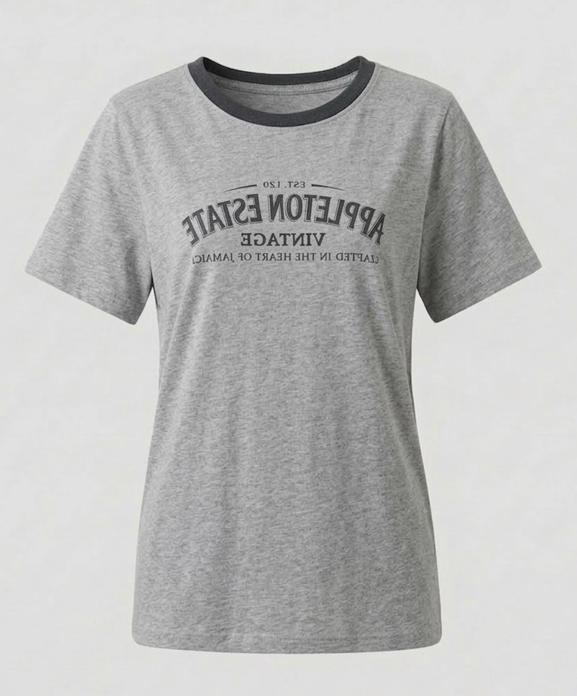 Damen T-Shirt mit Kontrastkragen und Print