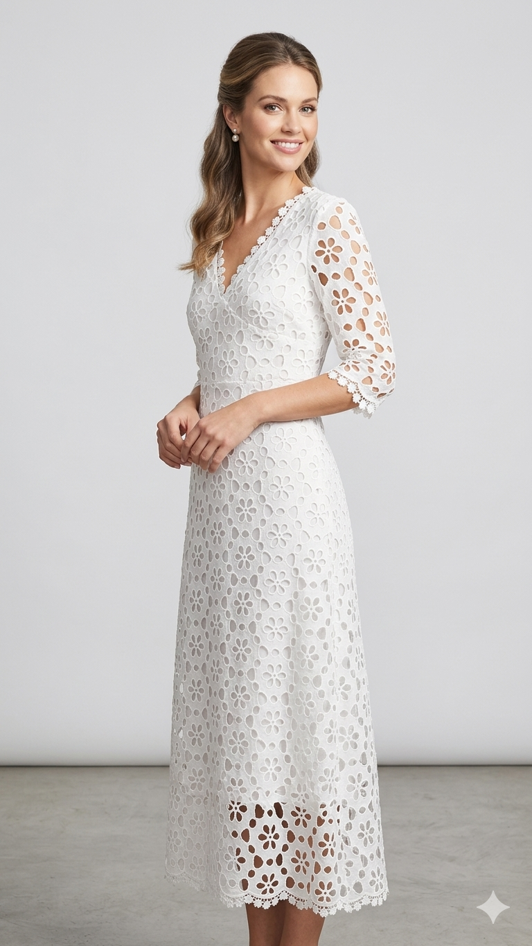 Damen Maxikleid Blumenstickerei V-Ausschnitt Norvielle
