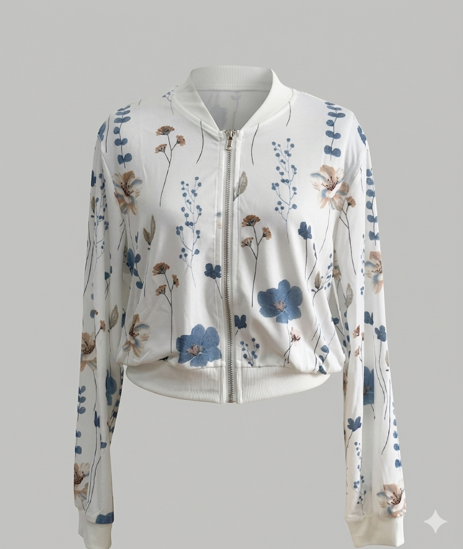 Damen Bomberjacke Florales Design Elastisch Norvielle