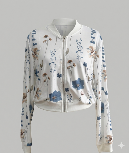 Damen Bomberjacke Florales Design Elastisch Norvielle
